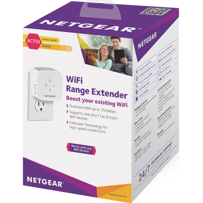 Netgear EX3110-100NAS AC750 WiFi Range Extender, Extend Your WiFi Coverage Effortlessly