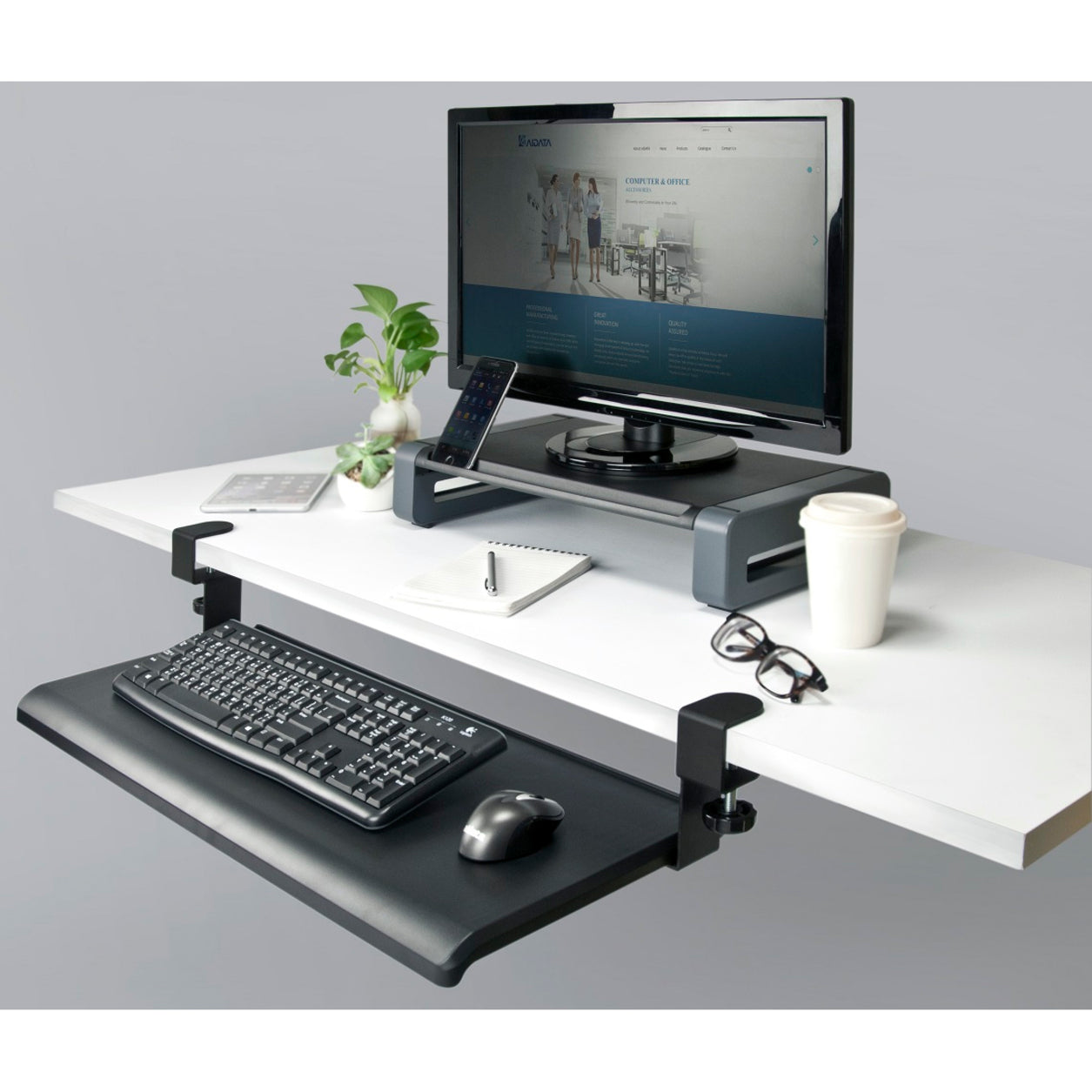 Ergoguys KB-1010 Extra-Wide Desk Clamp Keyboard Tray, Desk Mountable, Black