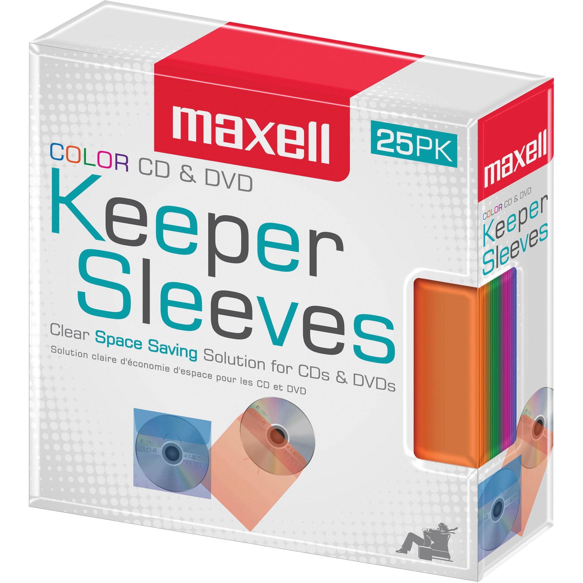 Maxell 190151 CD/DVD Keeper Sleeves, Plastic, Assorted Colors, Pack of 25