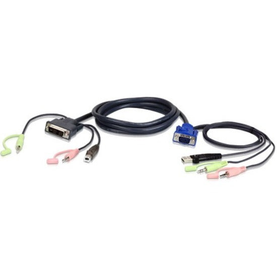 ATEN 2L7DX3U KVM Cable, 10 ft, HD-15, USB to DVI-A Analog Video