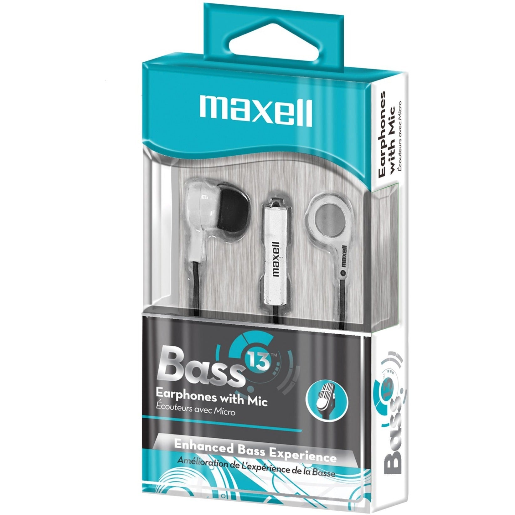 Maxell 199725 B-13 Earset, Stereo Sound, On-cable Microphone, 4.33 ft Cable Length, White