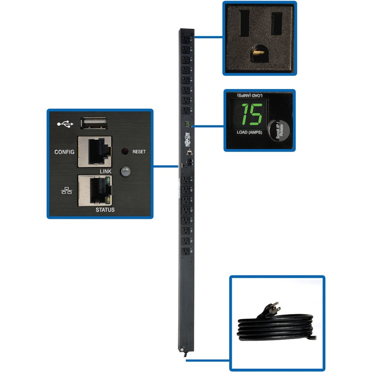 Tripp Lite PDUMV15NETLX 16-Outlet PDU, 1.4KW Single-Phase Switched, Remote Management, 2-Year Warranty