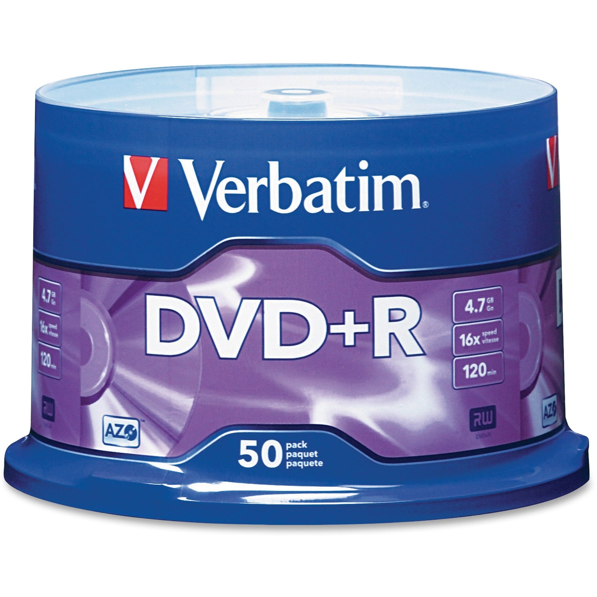Verbatim 95037 AZO DVD+R 4.7GB 16X with Branded Surface, 50/PK