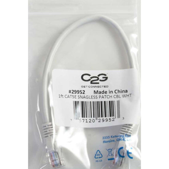 C2G 19478 7ft Cat5e Unshielded Ethernet Cable, White - High-Speed Network Patch Cable