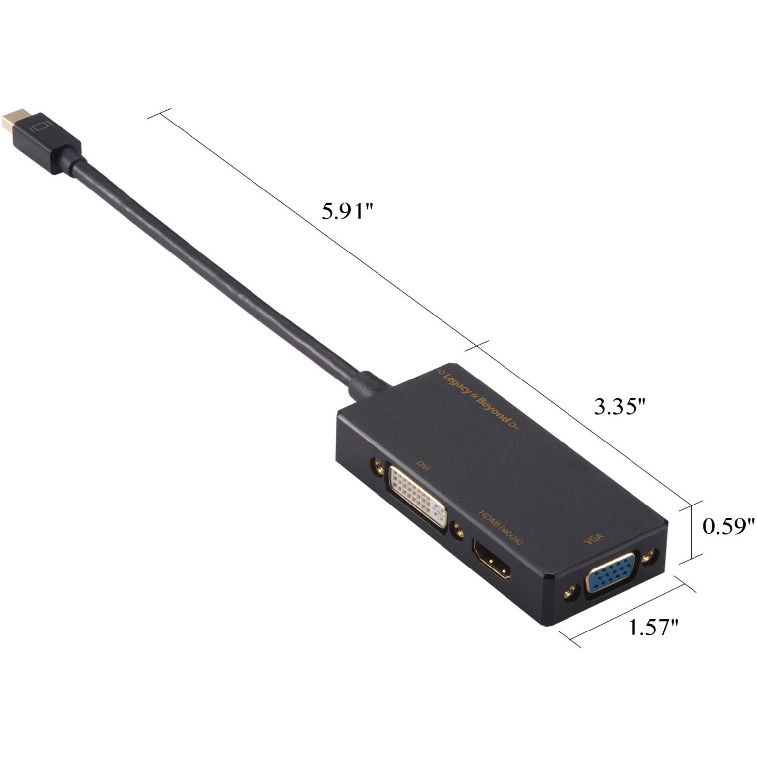 SIIG LB-CD0014-S1 Mini DisplayPort to 4K HDMI/DVI/VGA 3-in-1 Adapter, Corrosion Resistant, Gold Plated Connectors