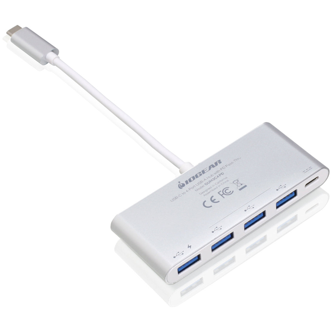 IOGEAR GUH3C4PD USB-C to 4 Port USB-A Hub with Power Delivery Pass-Through, 4 USB 3.0 Ports, Mac/PC Compatible