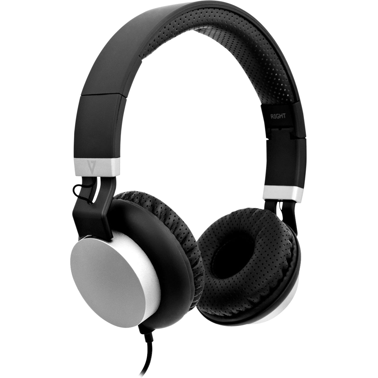 V7 HA601-3NP Lightweight On-Ear Headphones, Black/Silver, Noise Canceling, 2 Year Warranty