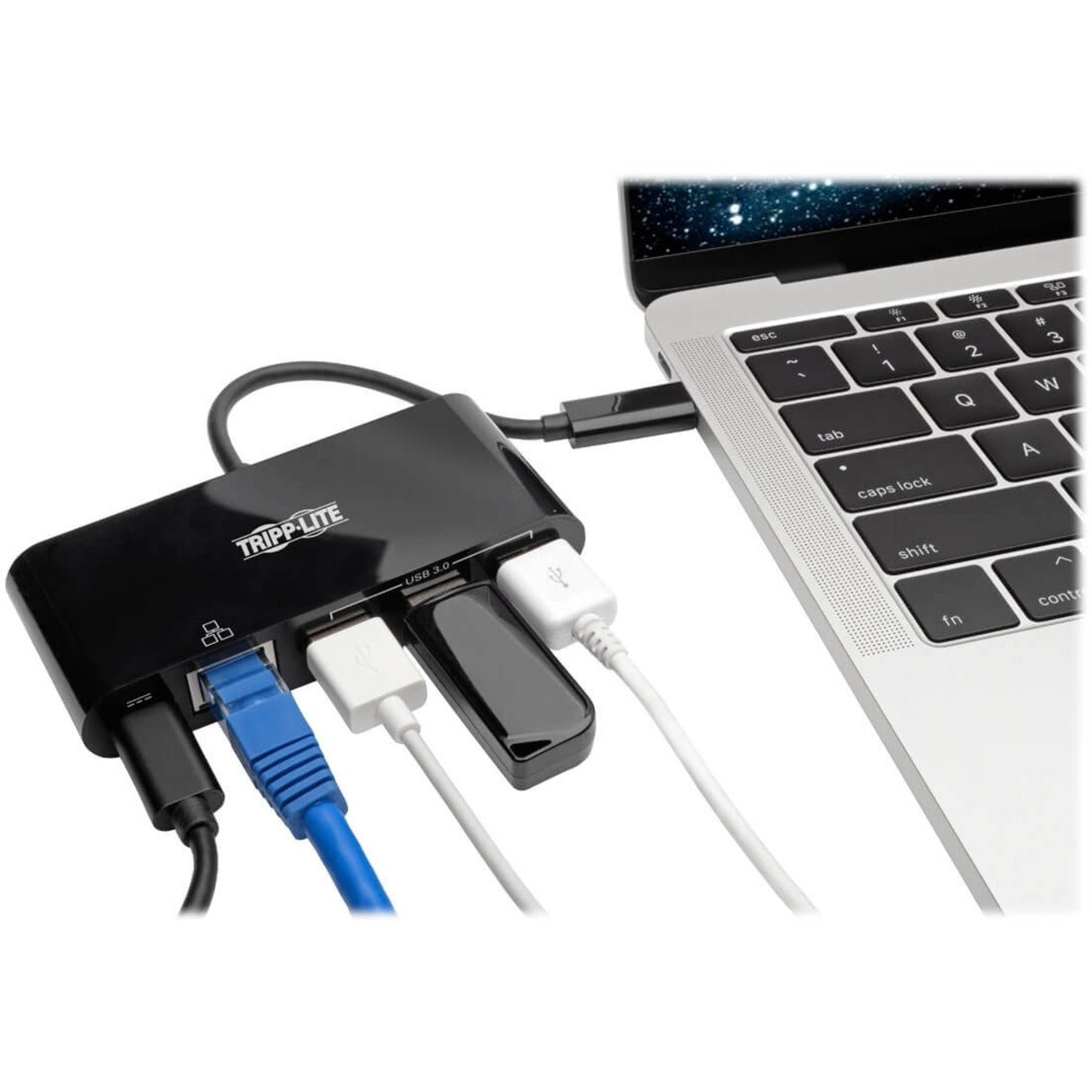 Tripp Lite U460-003-3AGB-C USB/Ethernet Combo Hub, 3-Port USB 3.1 Gen 1, Black