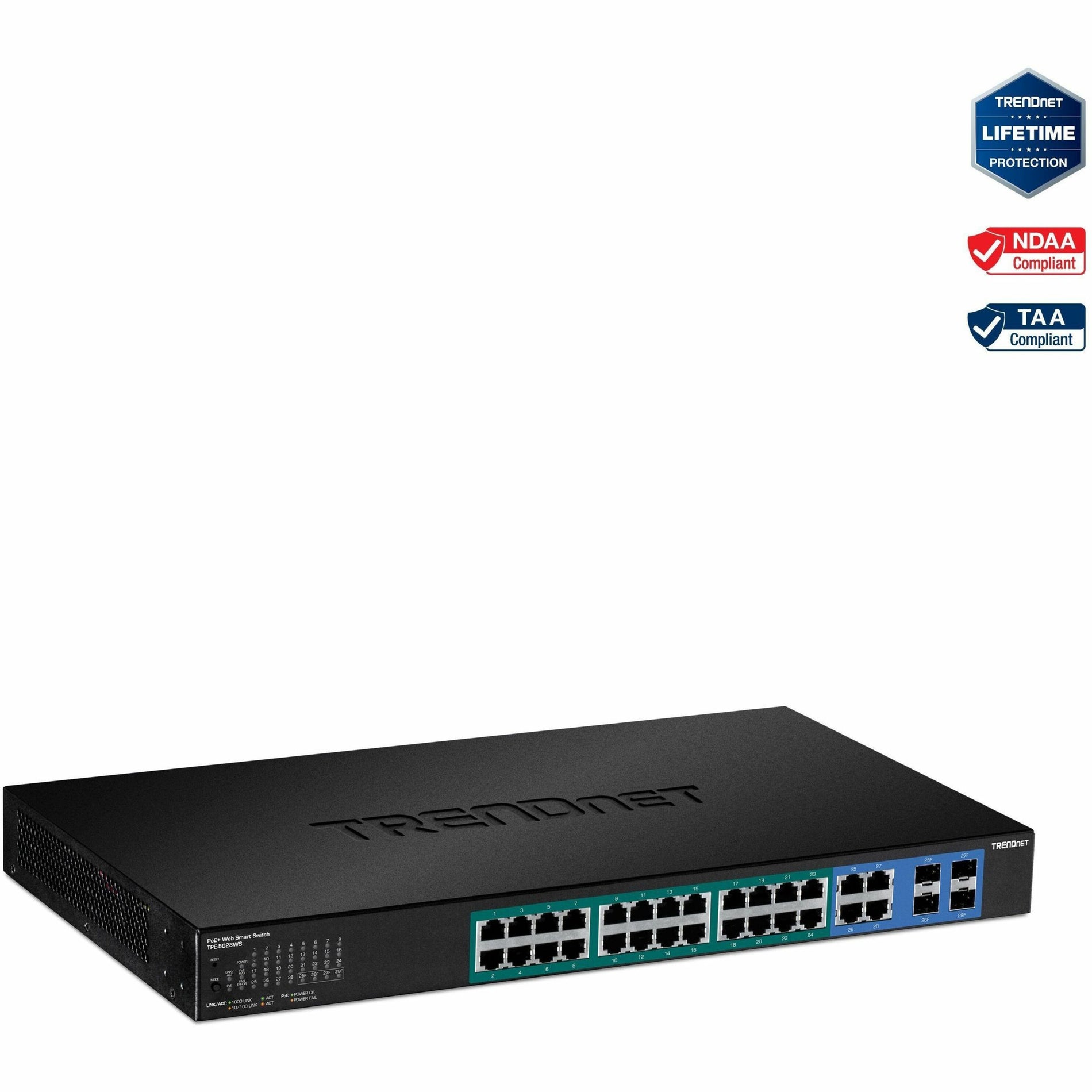 TRENDnet TPE-5028WS 28-Port Gigabit Web Smart PoE+ Switch (370W), VLAN, QoS, LACP, IPv6 Support