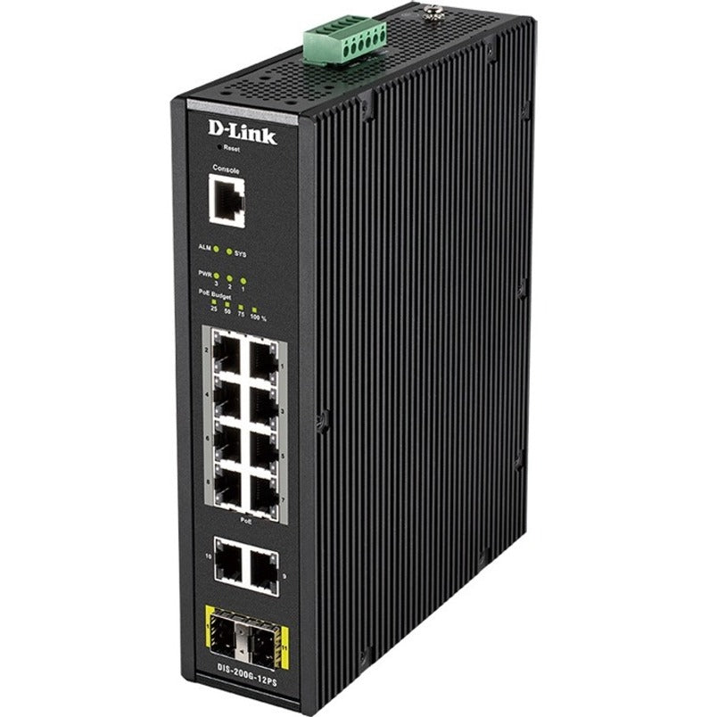 D-Link DIS-200G-12PS Ethernet Switch, Gigabit, 10 Ports, Lifetime Warranty, Power Supply