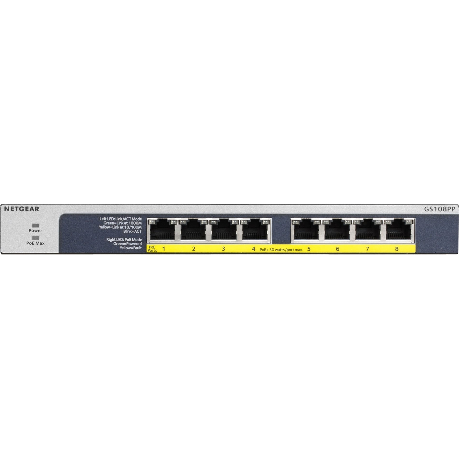 Netgear GS108PP-100NAS 8-port Gigabit Ethernet PoE+ Unmanaged Switch, Lifetime Warranty, NDAA Compliant, China Origin