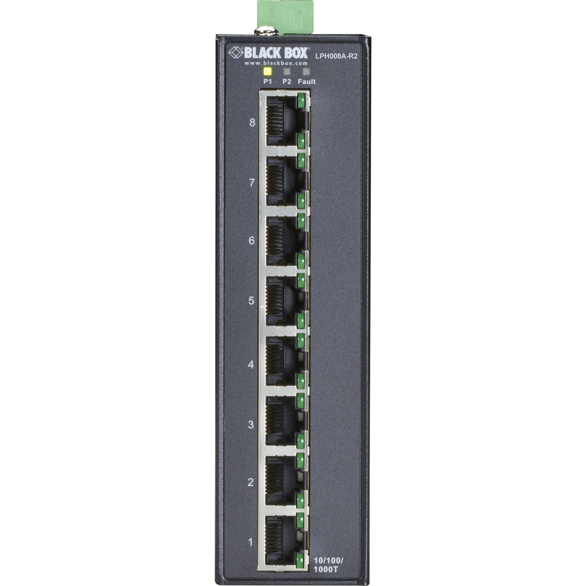 Black Box LPH008A-R2 Industrial Unmanaged Gigabit PoE+ Switch - 8-Port, TAA Compliant, 5 Year Warranty