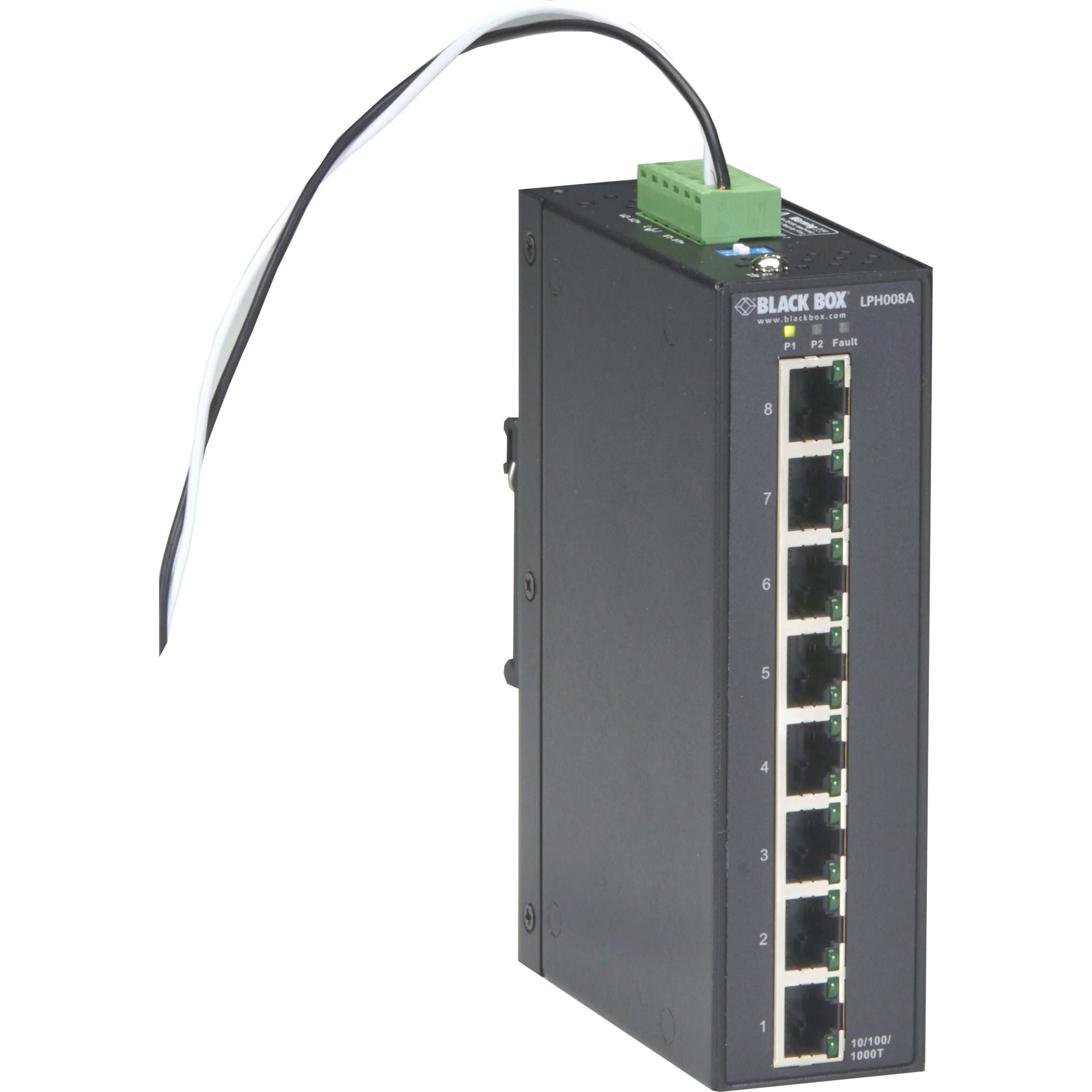 Black Box LPH008A-R2 Industrial Unmanaged Gigabit PoE+ Switch - 8-Port, TAA Compliant, 5 Year Warranty