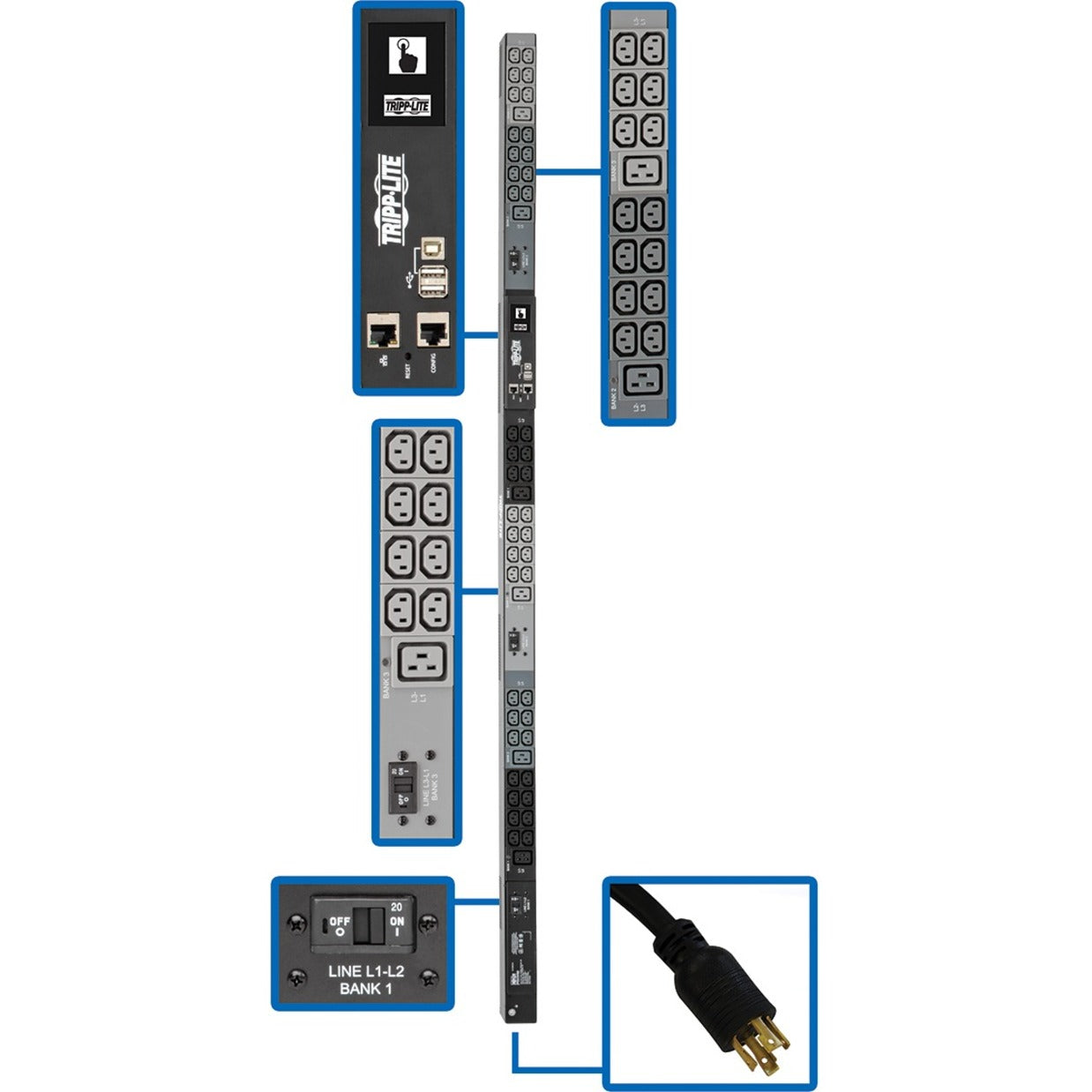 Tripp Lite PDU3EVN10l1530B 48-Outlet PDU, 10 kW Power Rating, Monitored, Three Phase