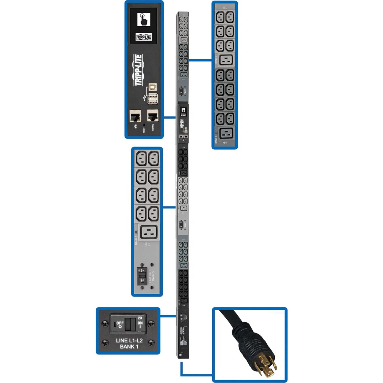Tripp Lite PDU3EVN10L2130B 48-Outlet PDU, 10 kW Power Rating, Monitored, Three Phase