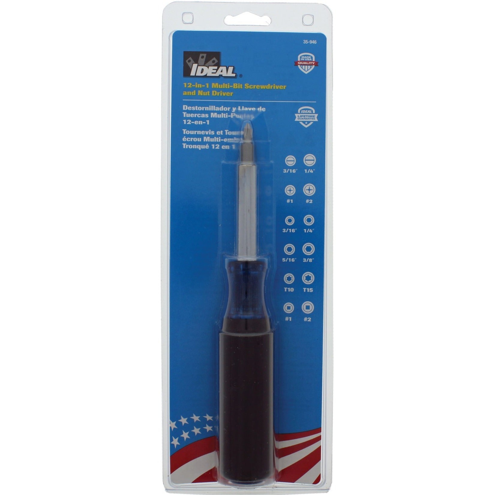 IDEAL 35-946 12-in-1 Multi-Bit Screwdriver & Nut Driver, Versatile and Convenient Tool for Various Tasks