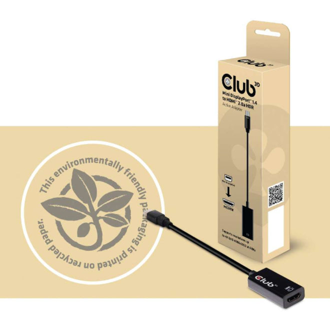 Club 3D CAC-1180 Mini DisplayPort 1.4 to HDMI 2.0a HDR Cable, Repeater, Active, 6.61", 4096 x 2160