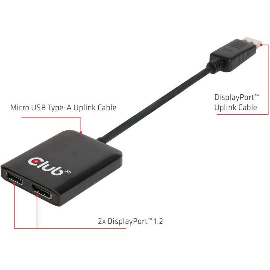 Club 3D CSV-6200 Multi Stream Transport (MST) Hub DisplayPort 1.2 Dual Monitor USB Powered, 4096 x 2160 Video Resolution