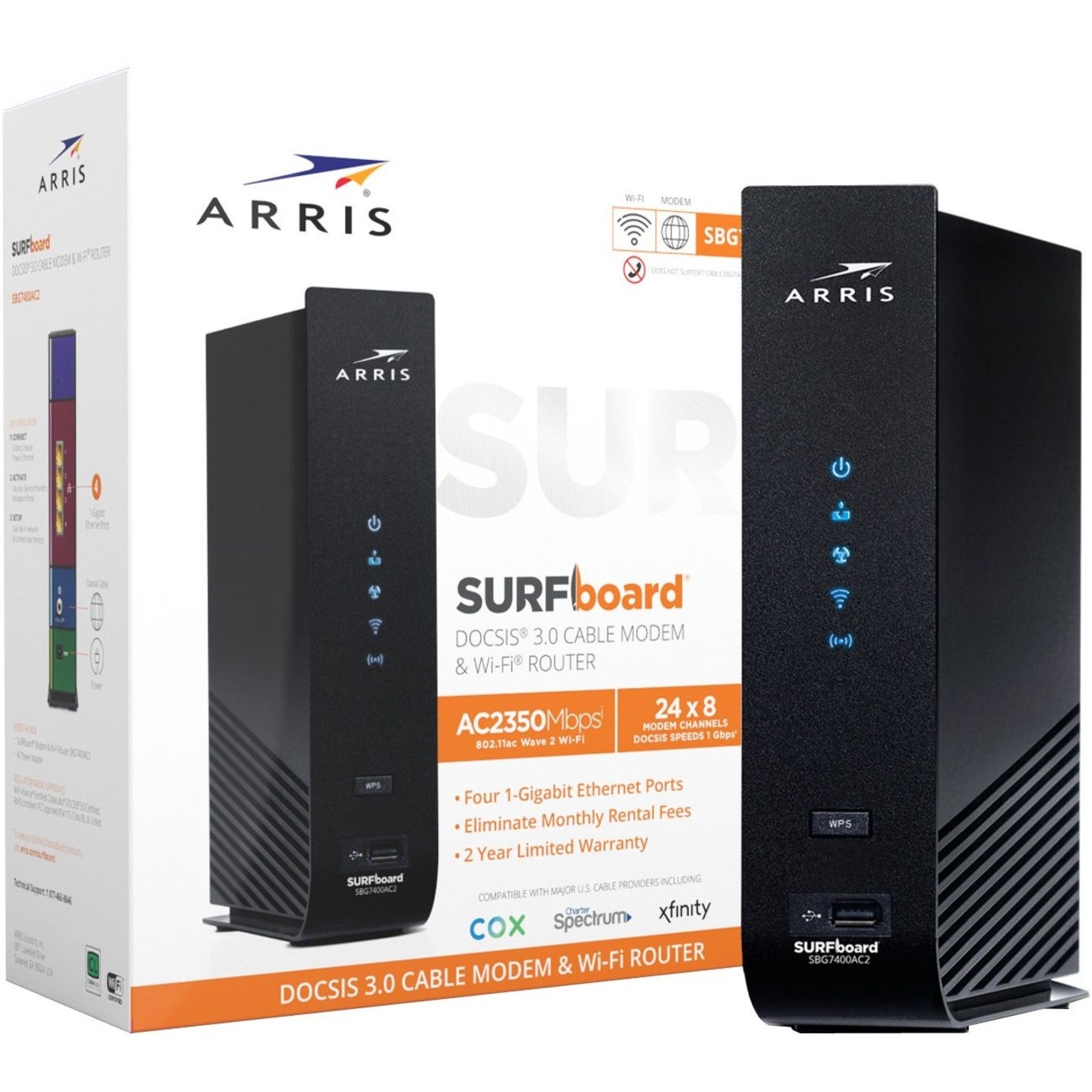 SURFboard 1000548 DOCSIS 3.0 Cable Modem & Wi-Fi Router, Dual Band, Gigabit Ethernet, Wi-Fi 5, 293.75 MB/s