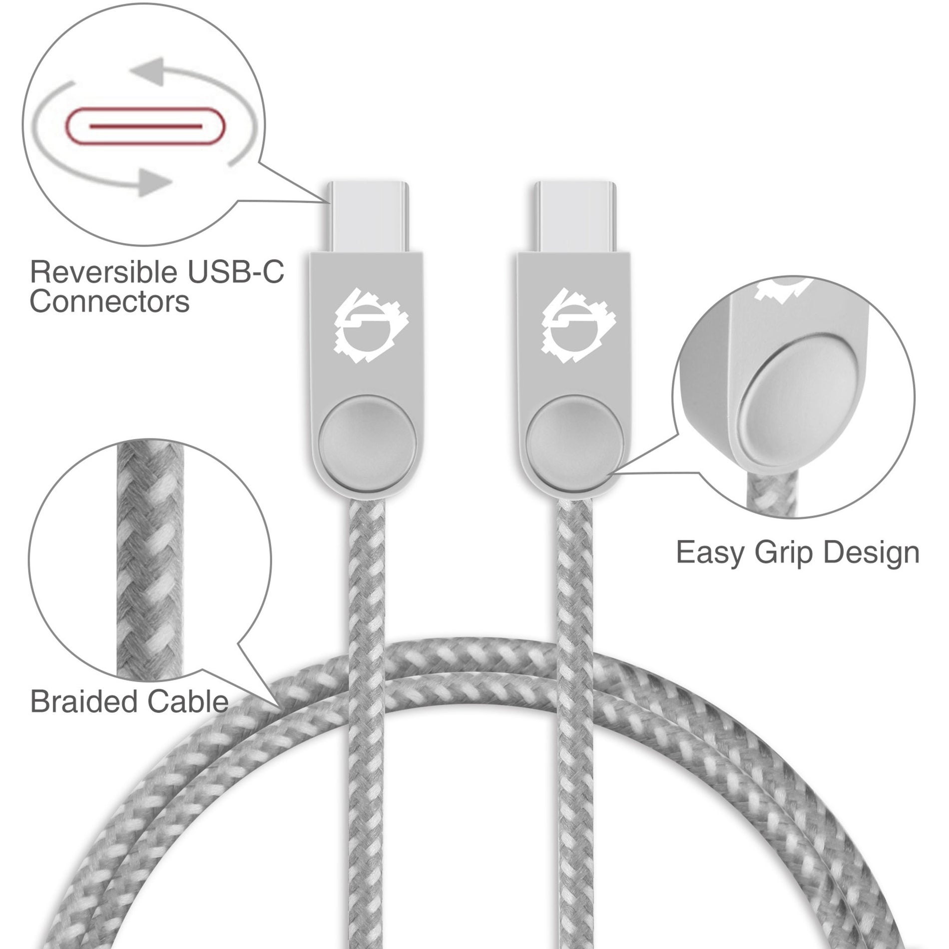 SIIG CB-US0P11-S1 Zinc Alloy USB-C to USB-C Charging & Sync Braided Cable - 1.65ft, 2-Pack, Durable and Reversible
