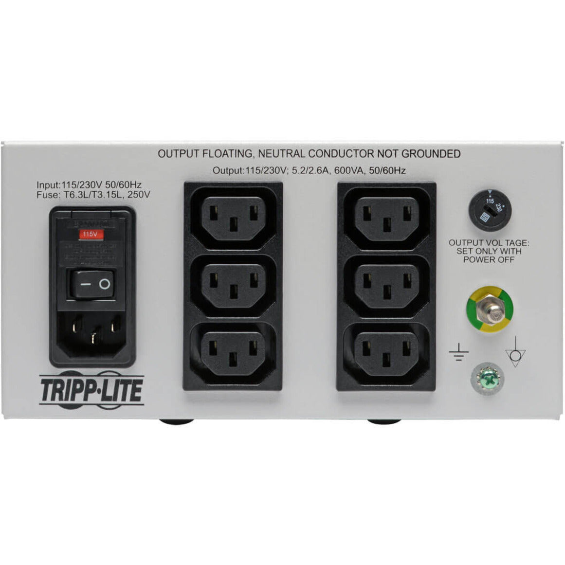 Tripp Lite Isolator IS600HGDV Isolation Transformer, 600 VA, 6 x IEC 60320 C13, 120 V AC/230 V AC