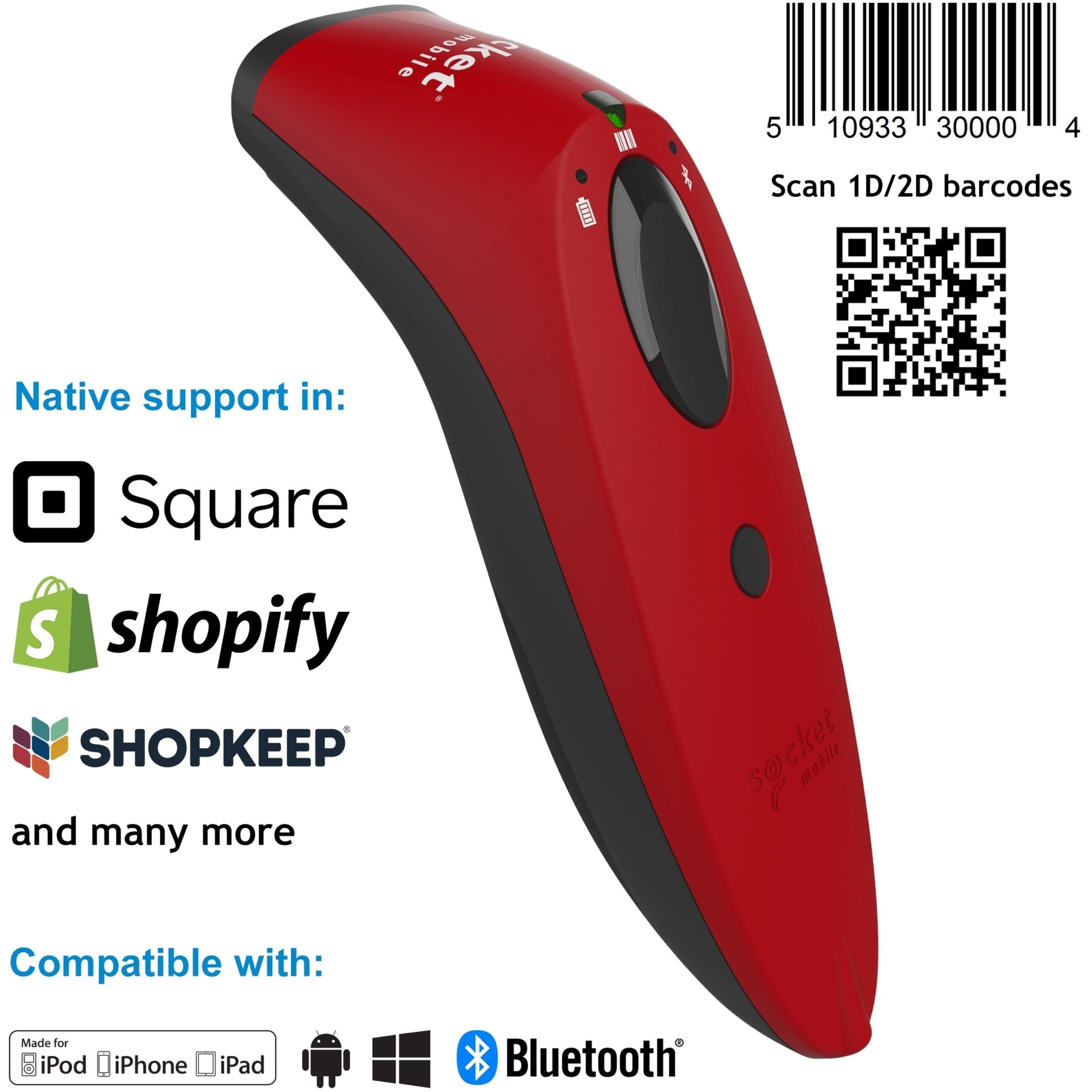 Socket Mobile CX3413-1832 SocketScan S740 Universal Barcode Scanner, Red