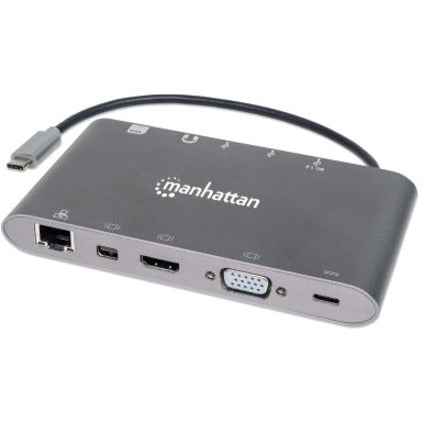Manhattan 152808 SuperSpeed USB-C to 7-in-1 Docking Station, USB 3.1, HDMI, VGA, Ethernet, Mini DisplayPort, Audio Line Out