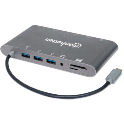 Manhattan 152808 SuperSpeed USB-C to 7-in-1 Docking Station, USB 3.1, HDMI, VGA, Ethernet, Mini DisplayPort, Audio Line Out