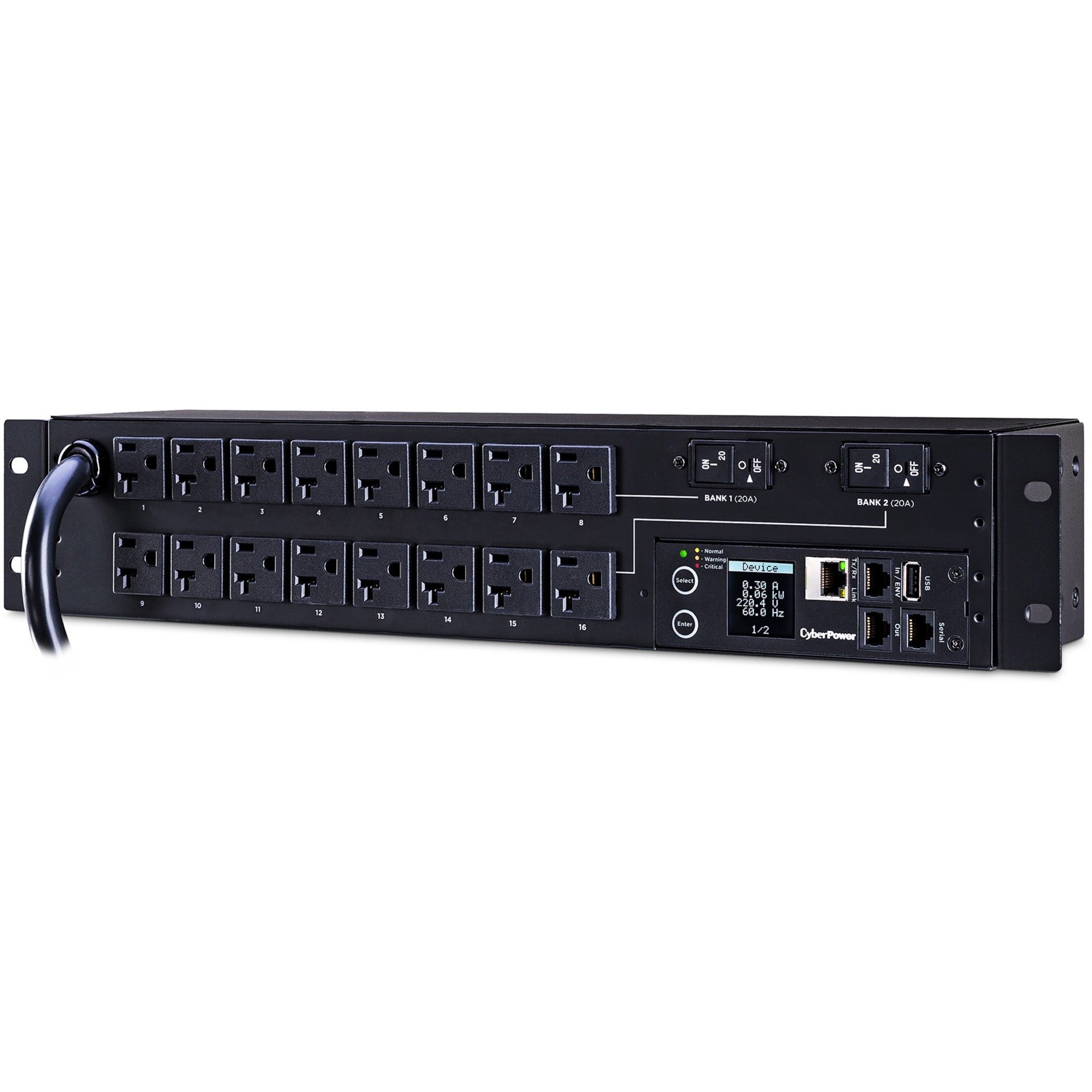 CyberPower PDU31003 16-Outlet PDU, 120V, 12ft Cord, 2U, 3-Year Warranty