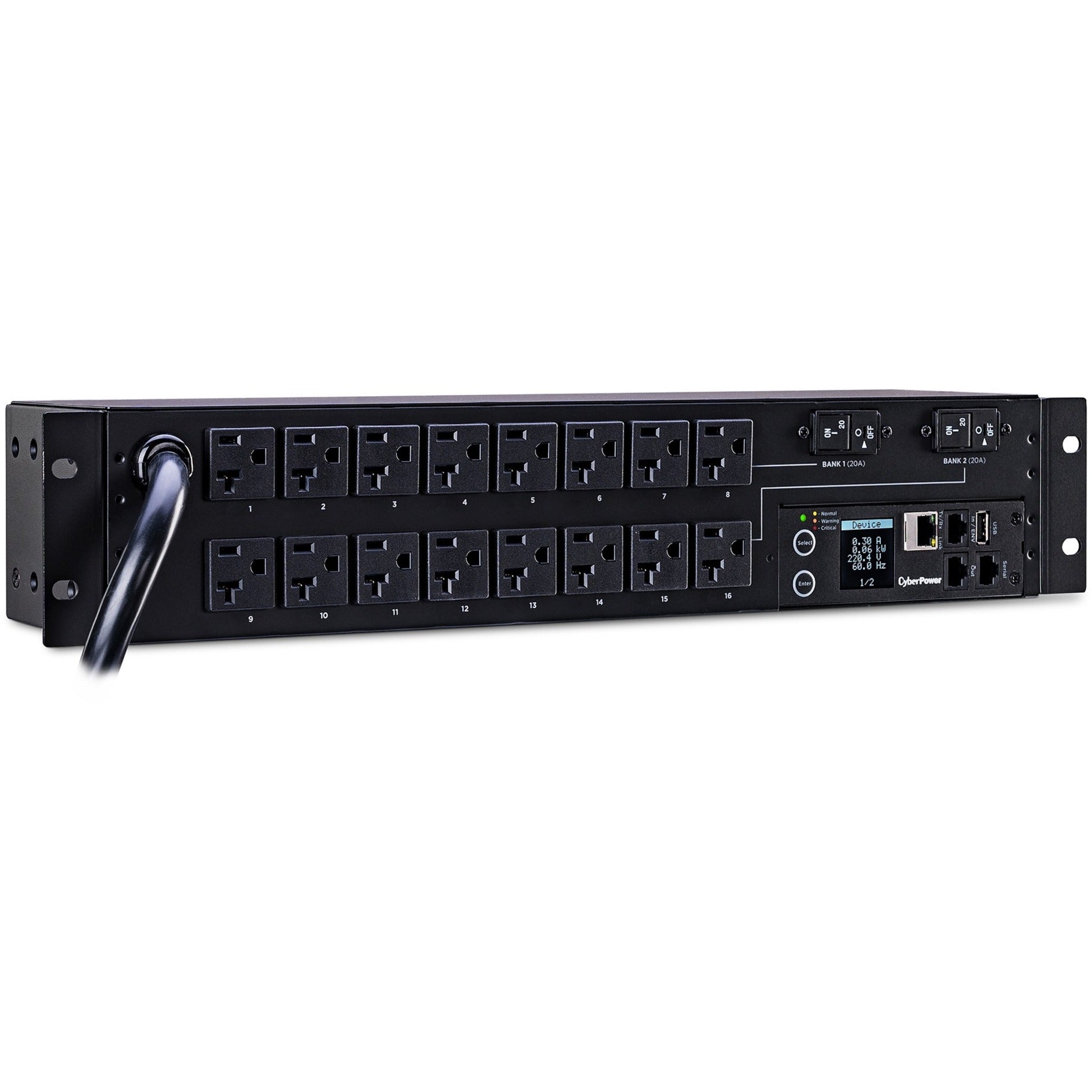 CyberPower PDU31003 16-Outlet PDU, 120V, 12ft Cord, 2U, 3-Year Warranty