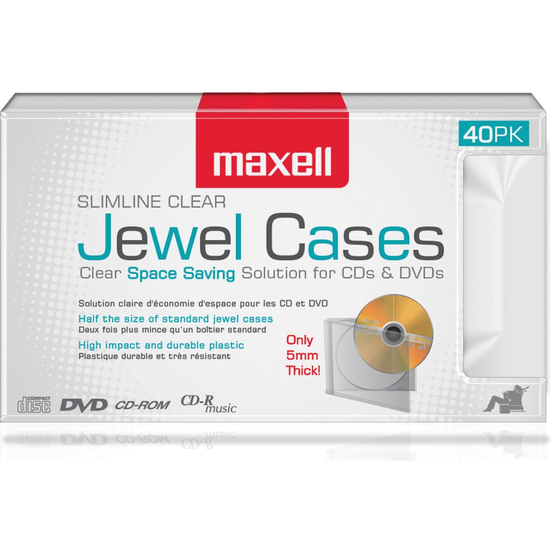 Maxell 190074OD Jewel Cases Slim Line - Clear (40 Pack)