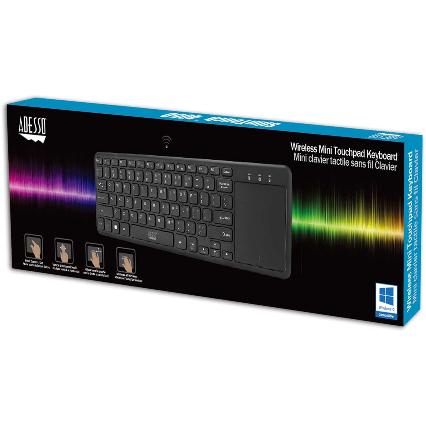 Adesso WKB-4050UB Wireless Keyboard with Built-in Touchpad, Compact and Slim Design, 2.4 GHz RF Wireless Technology