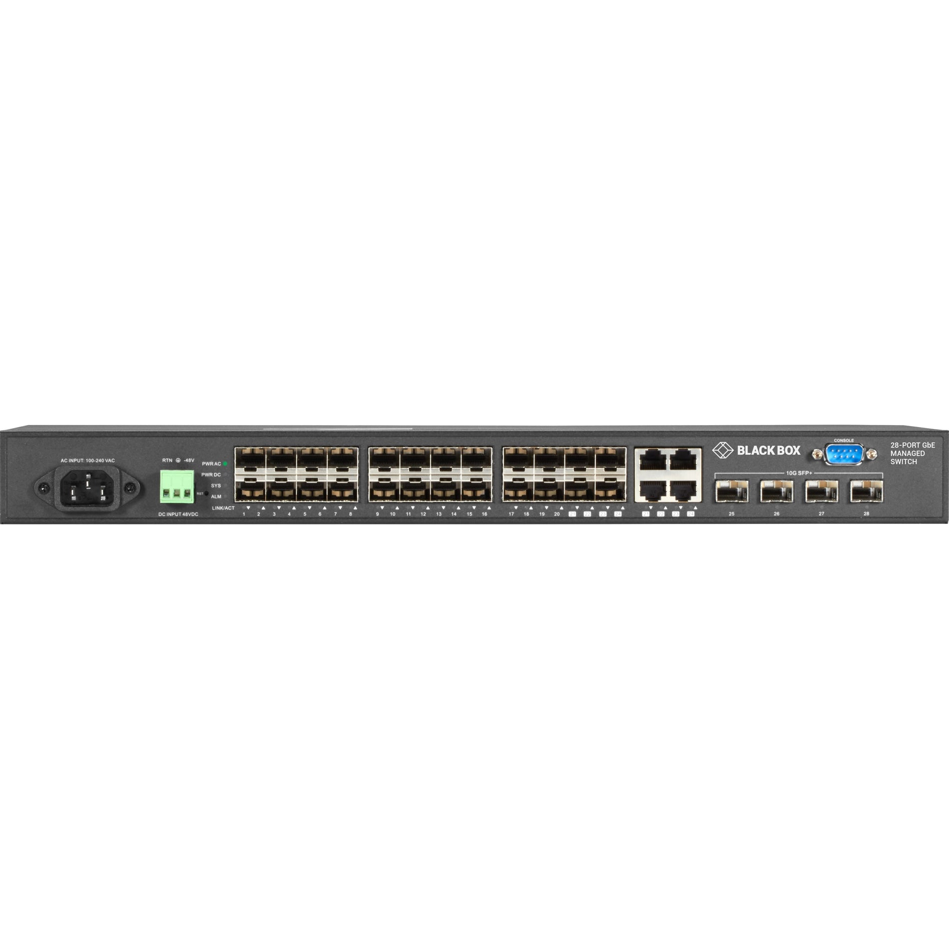Black Box LGB5128A-R2 Gigabit Managed Ethernet SFP Fiber Switch - 28-Port, TAA Compliant, 1 Year Warranty