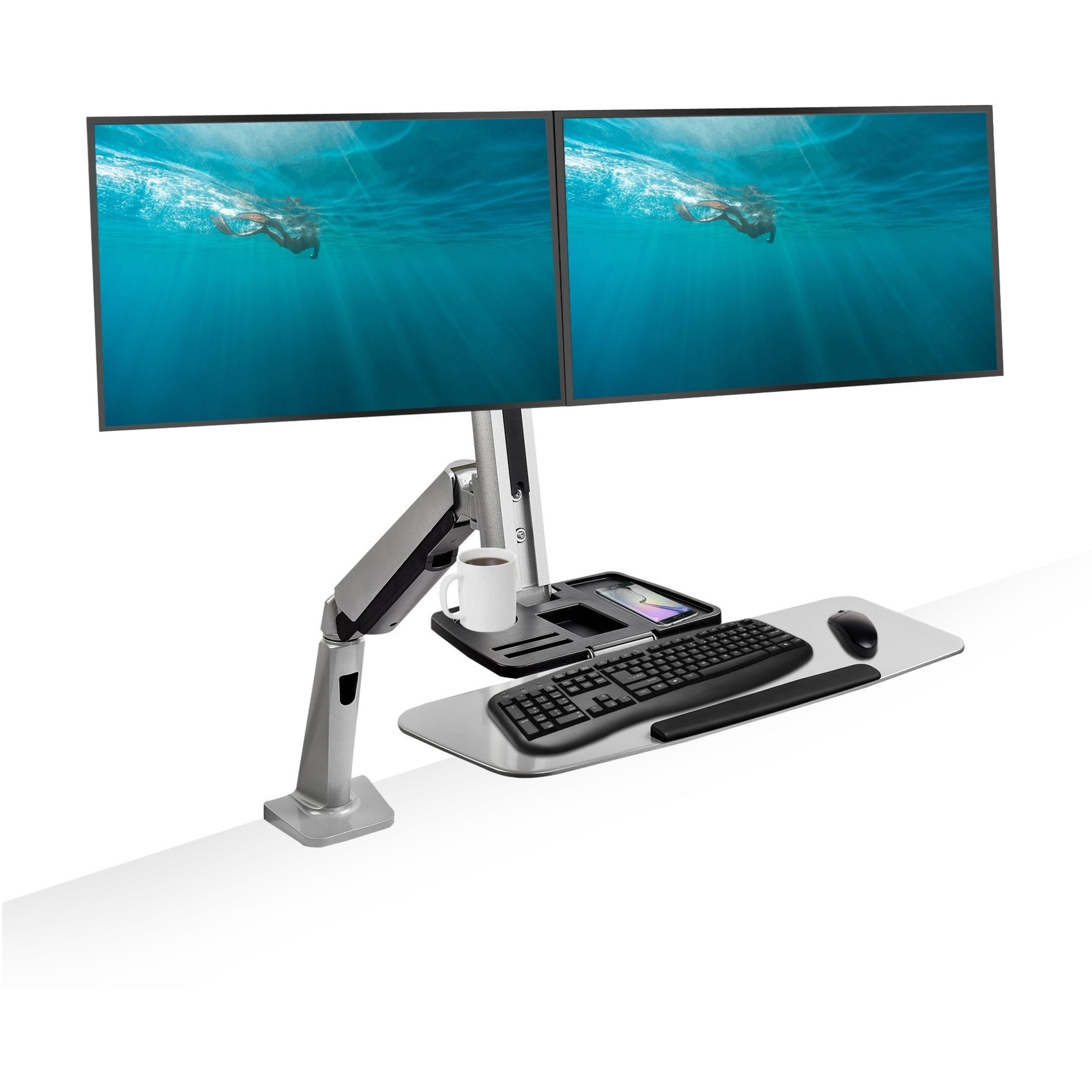 SIIG CE-MT2G12-S1 Mounting Arm, Dual Gas Spring Desk Mount - Holds 2 Monitors, 27" Max, 13.20 lb Capacity