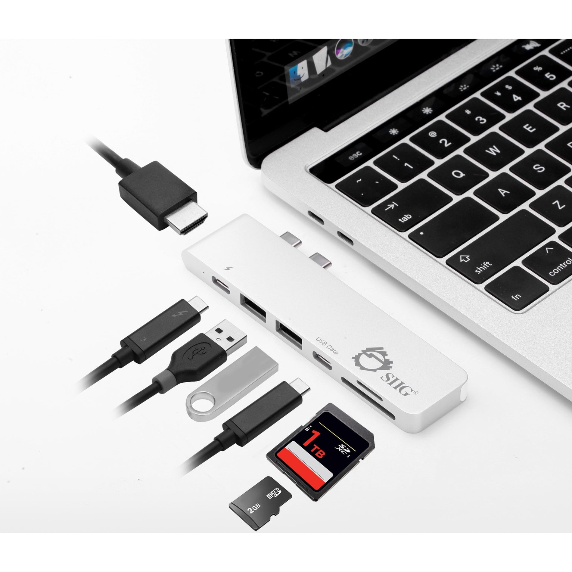 SIIG JU-TB0412-S1 Thunderbolt 3 USB-C Hub HDMI with Card Reader & PD Adapter - Silver, 2 Year Warranty, USB Type C