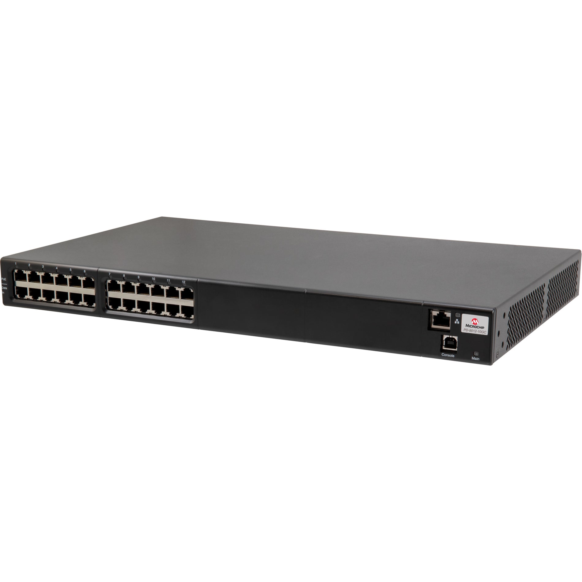 Microchip PD-9012G/ACDC/M-US 12-port Power over Ethernet Midspan, High-Power, Gigabit PoE Hub