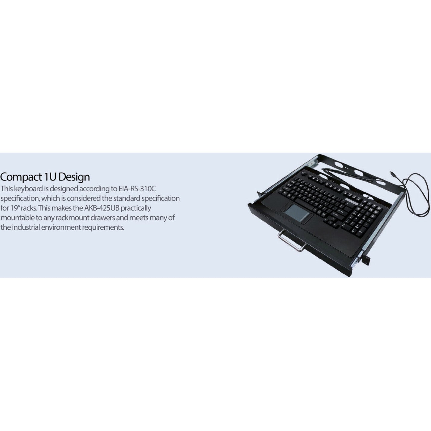 Adesso AKB-425UB EasyTouch Rackmount Touchpad Keyboard, USB Cable, 104 Keys, Quiet and Compact