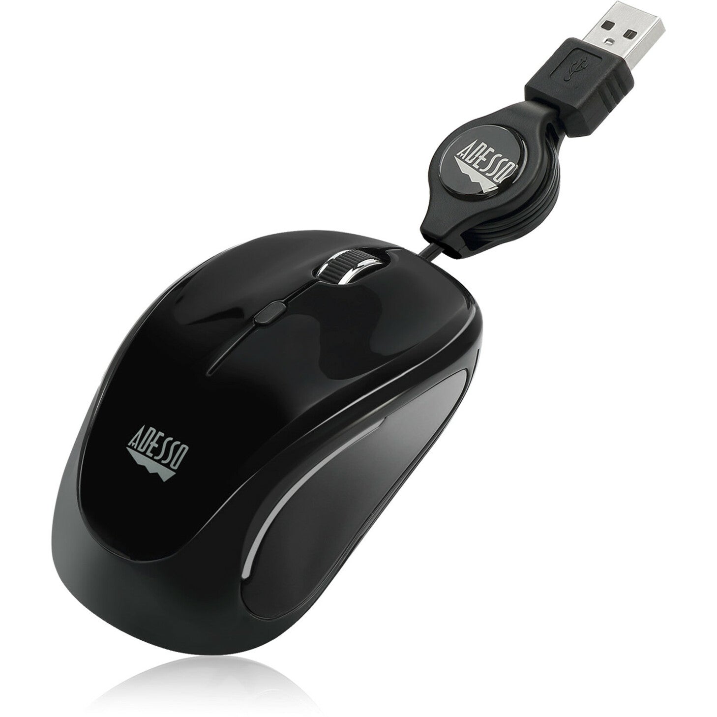 Adesso IMOUSE S8B USB Illuminated Retractable Mini Mouse, Ergonomic Fit, 1600 DPI, Symmetrical Design