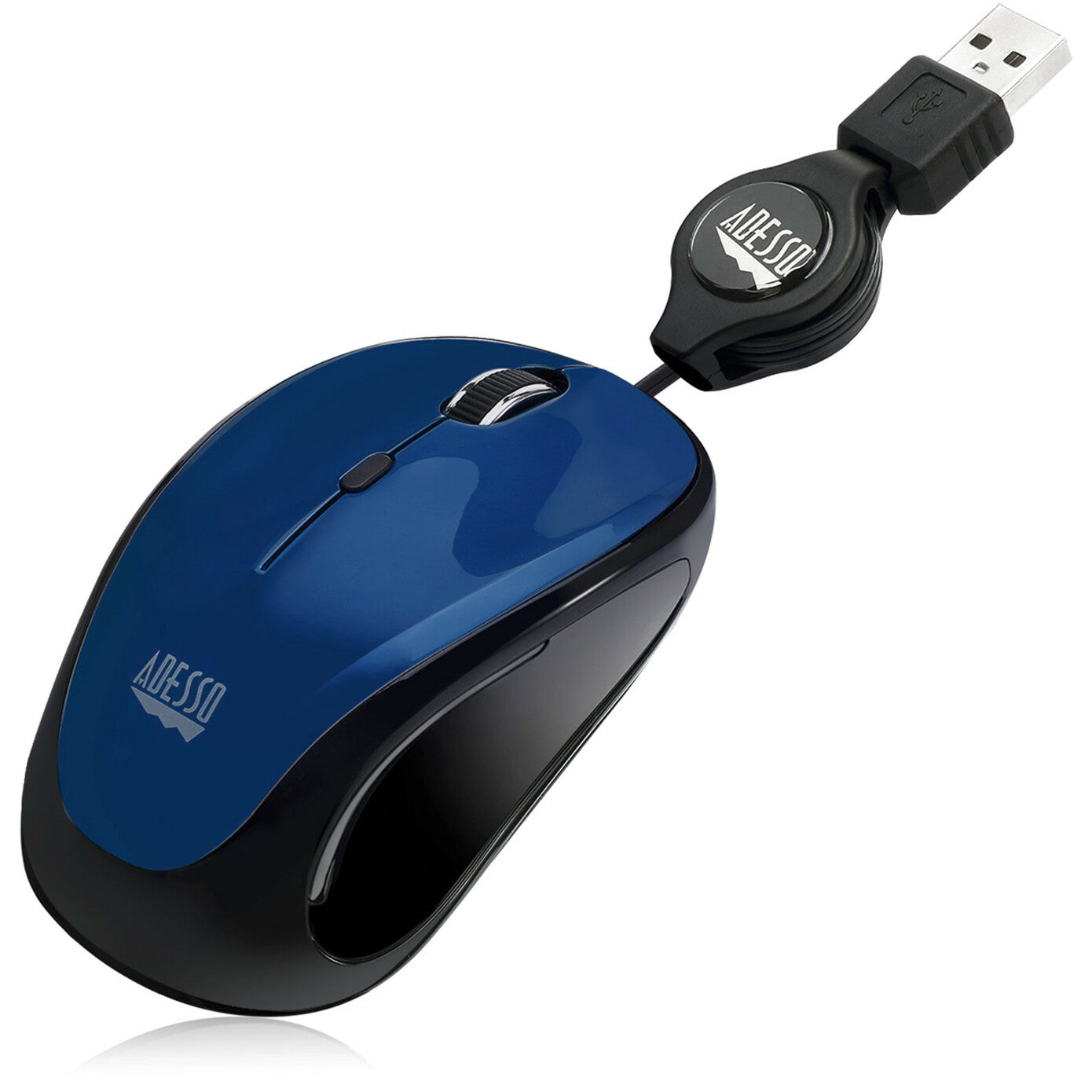 Adesso IMOUSE S8L USB Illuminated Retractable Mini Mouse, Ergonomic Fit, 1600 DPI, Blue