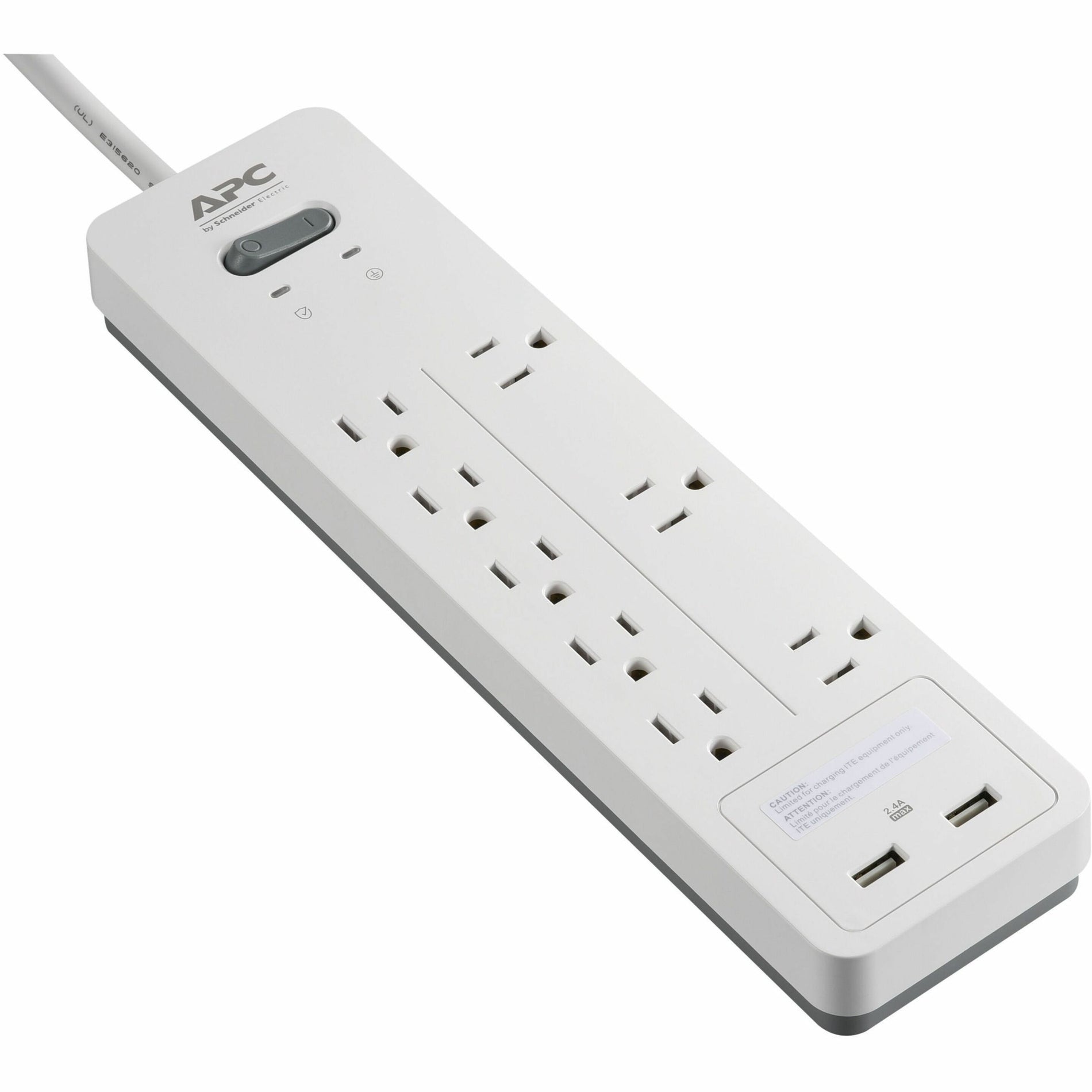 APC PH8U2W SurgeArrest Home/Office 8-Outlet Surge Suppressor/Protector, 2160 J, 2 USB Charging Ports, 120V White [Discontinued]