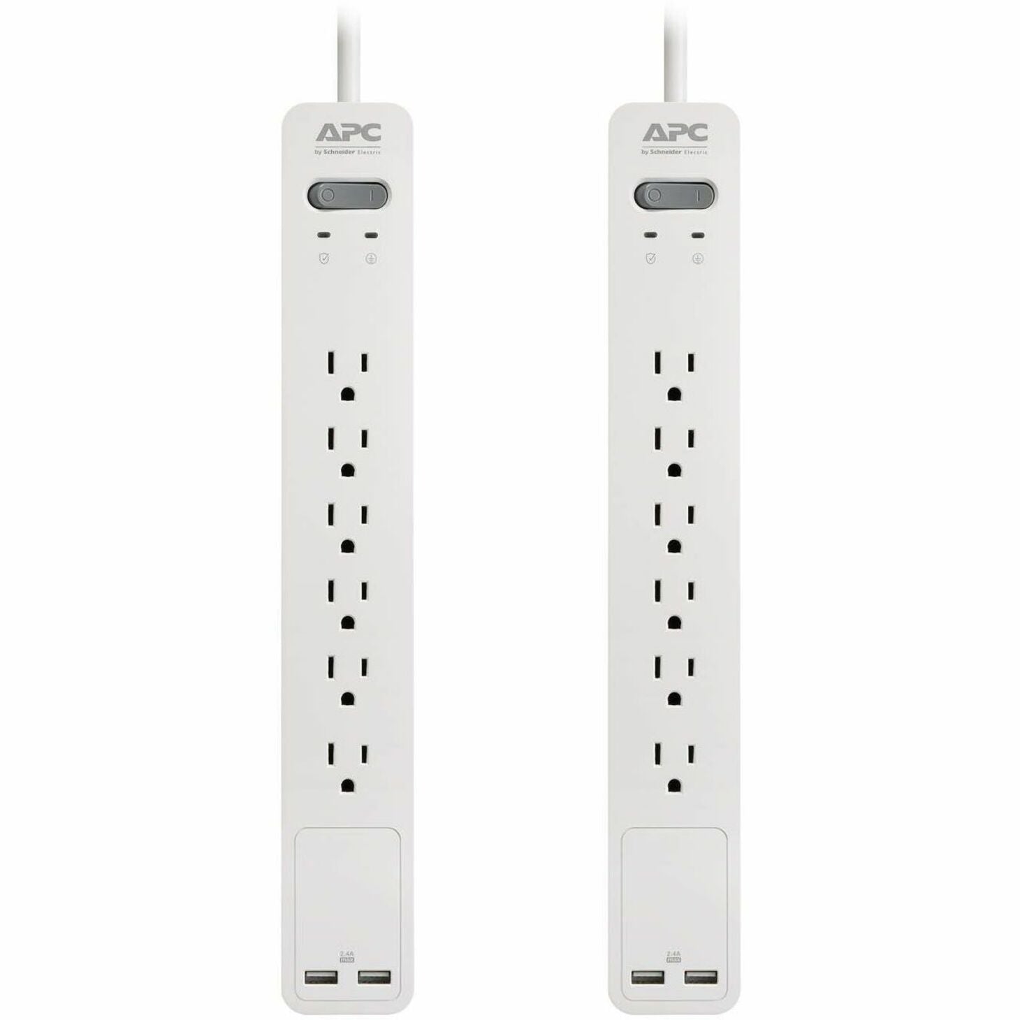 APC PE64U2WGDP SurgeArrest Essential 6-Outlet Surge Suppressor/Protector, 4ft Cord with 2 Port 2.4A USB Charger Dual Pack, 120V White