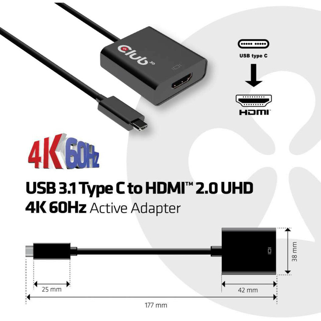 Club 3D CAC-2504 USB C to HDMI 2.0 DisplayPort Alt Mode UHD 4K 60Hz Adapter, Mac Compatible