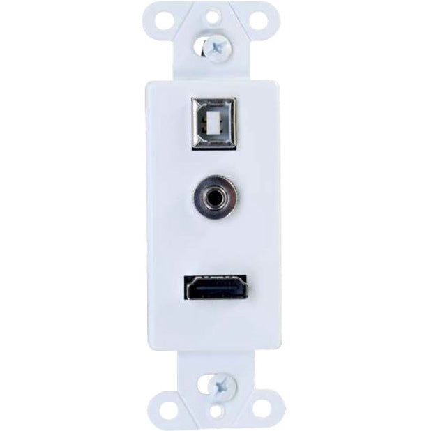 C2G 39873 1-Gang HDMI, USB B and 3.5mm Audio Decorative Wall Plate - White, Lifetime Warranty