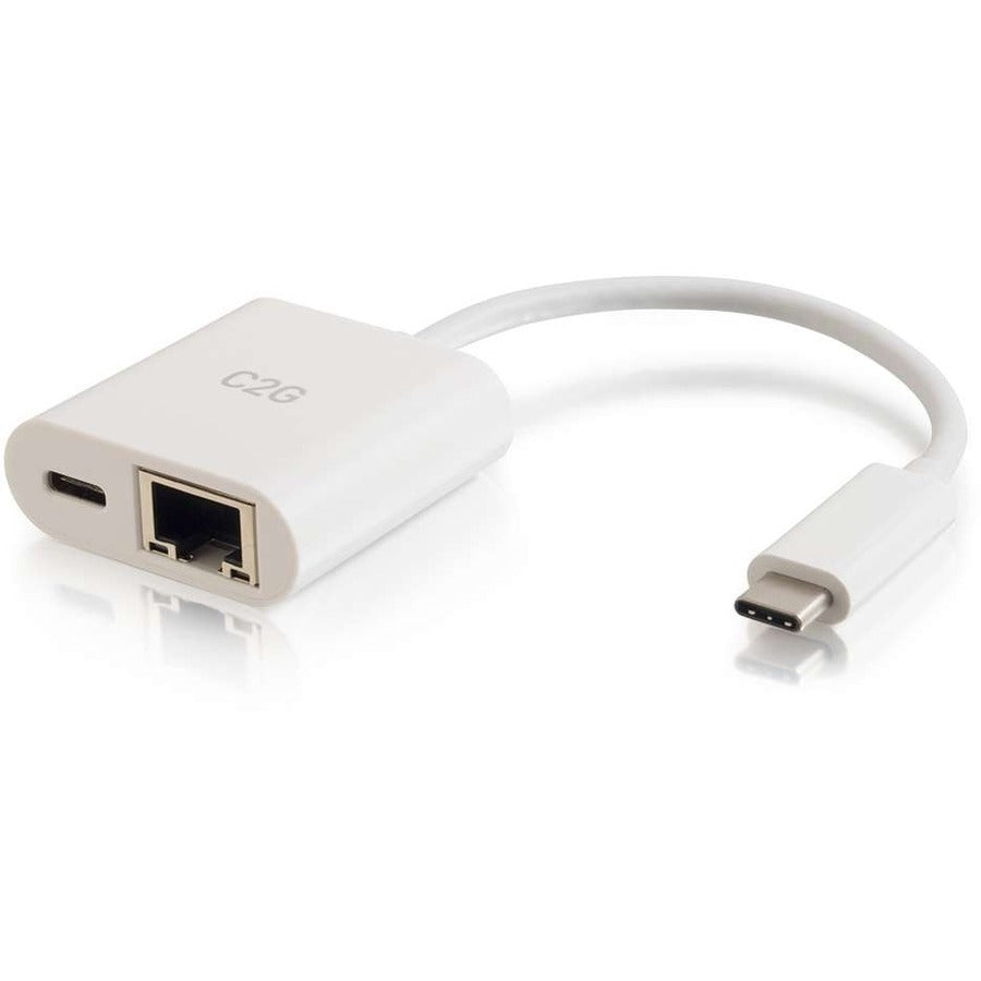C2G 29748 USB C to Ethernet Multiport Adapter - Up to 60W PD, USB Type-C, White