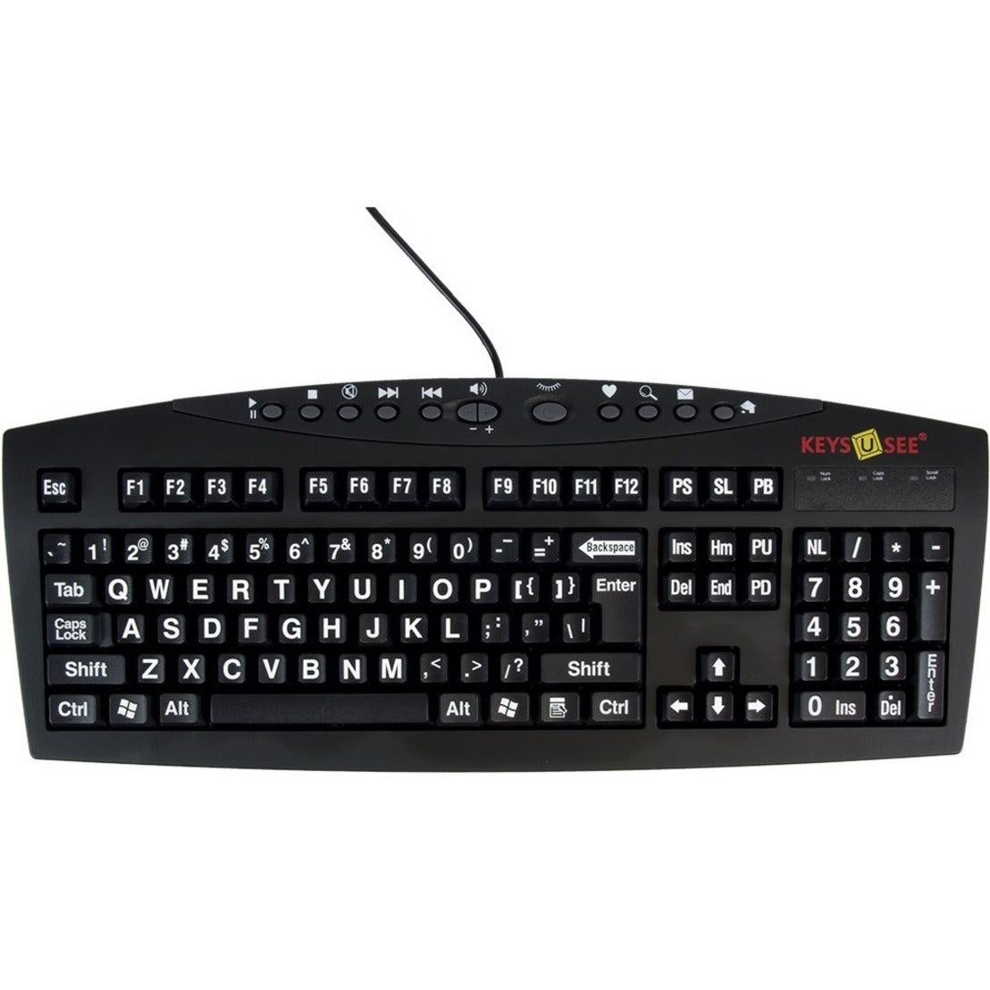 Ablenet 10090104 Keys-U-See Keyboard, Large Print Wired Keyboard, White Print on Black Keys