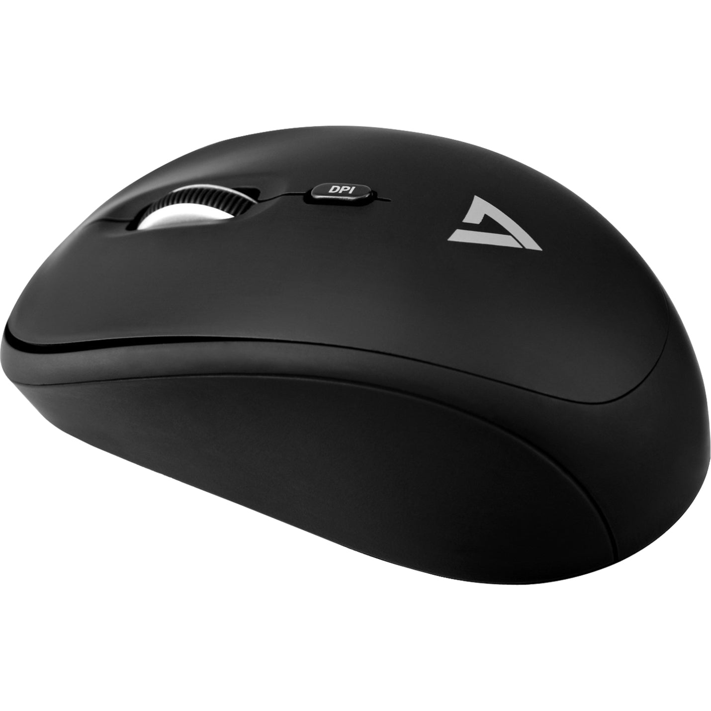 V7 MW100-1N 4-Button Wireless Optical Mouse with Adjustable DPI - Black, Ergonomic Fit, 1600 dpi, 2.4 GHz