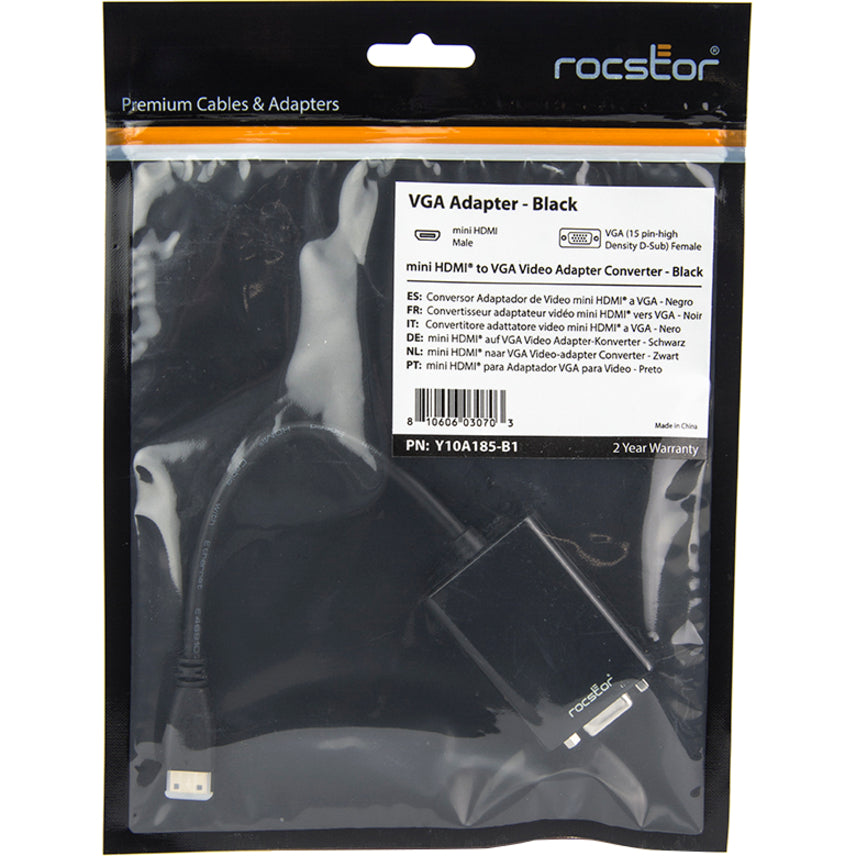 Rocstor Y10A185-B1 Premium mini HDMI to VGA Video Cable, 6" Black, 1920 x 1080 Supported Resolution