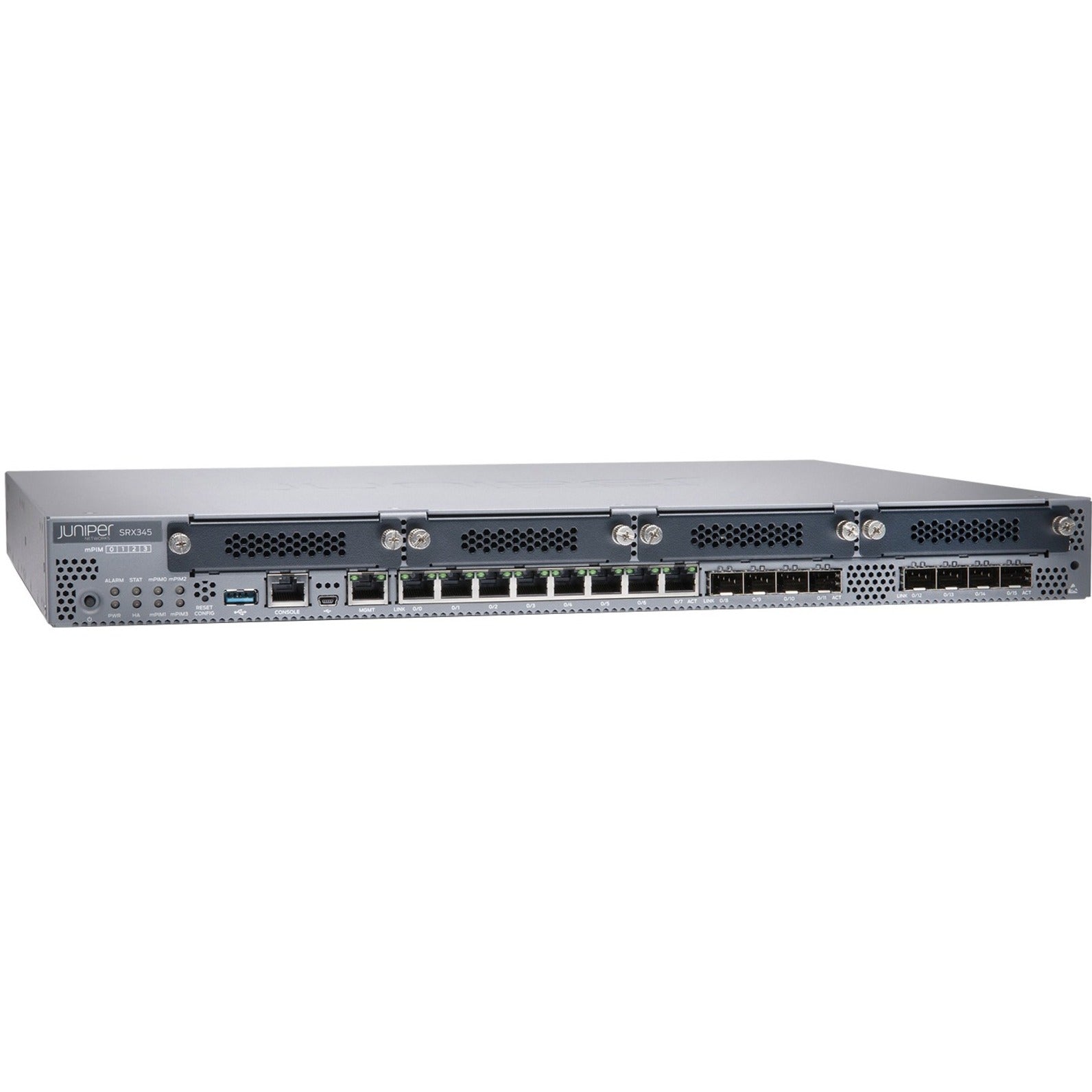 Juniper SRX345-DUAL-AC-T SRX345 Router, 8 Ports, Gigabit Ethernet, 1U Rack-mountable