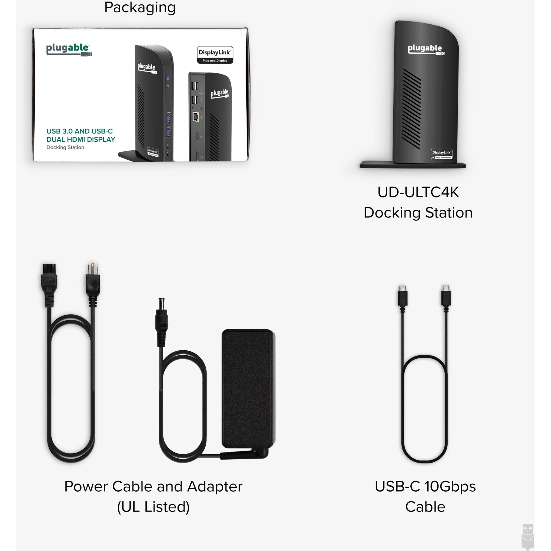 Plugable UD-ULTC4K USB-C Triple 4K Display Docking Station, Triple Monitor with 100W Charging