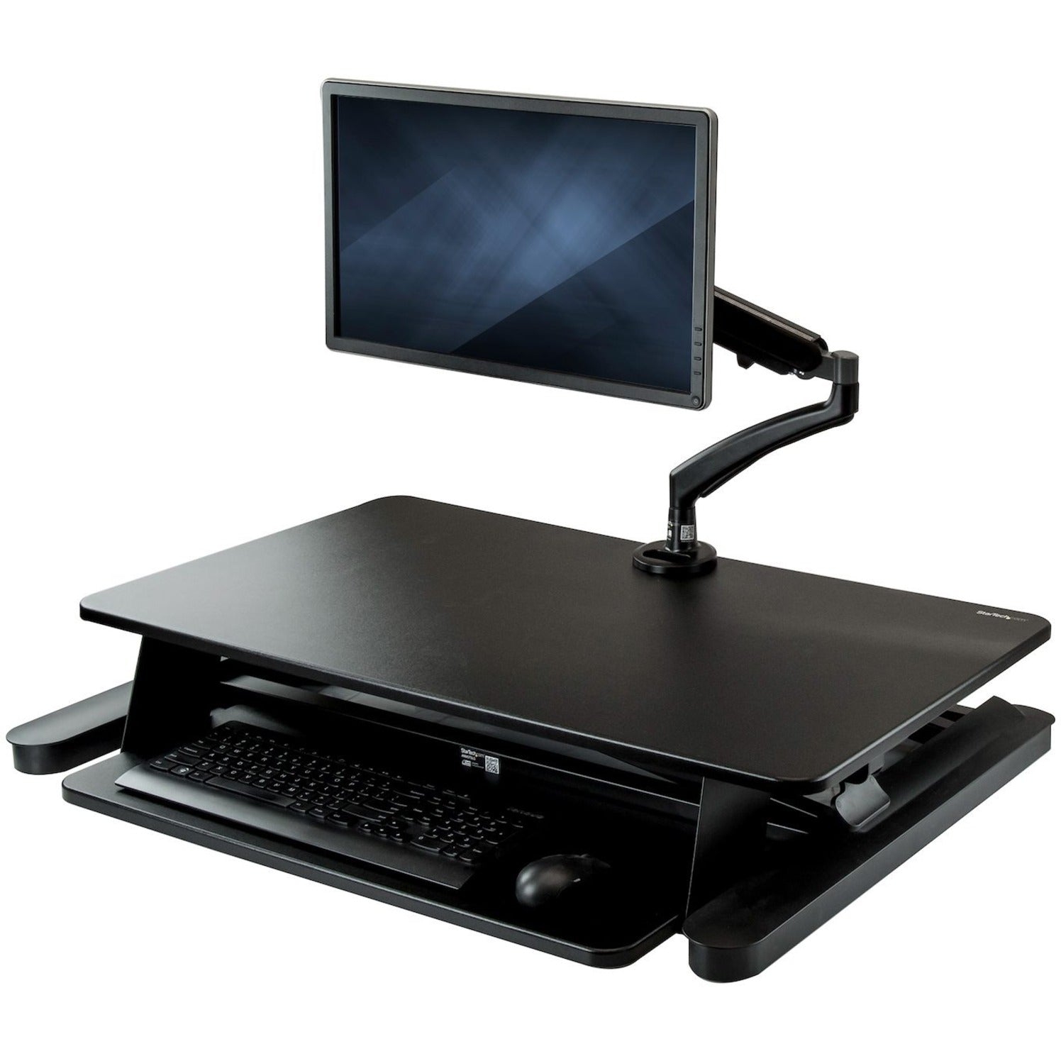StarTech.com BNDSTSLGSLIM Multipurpose Desktop Riser, Sit-Stand Desk Converter with Monitor Arm, Up to 26", Pneumatic Adjustment, Cable Management, Black